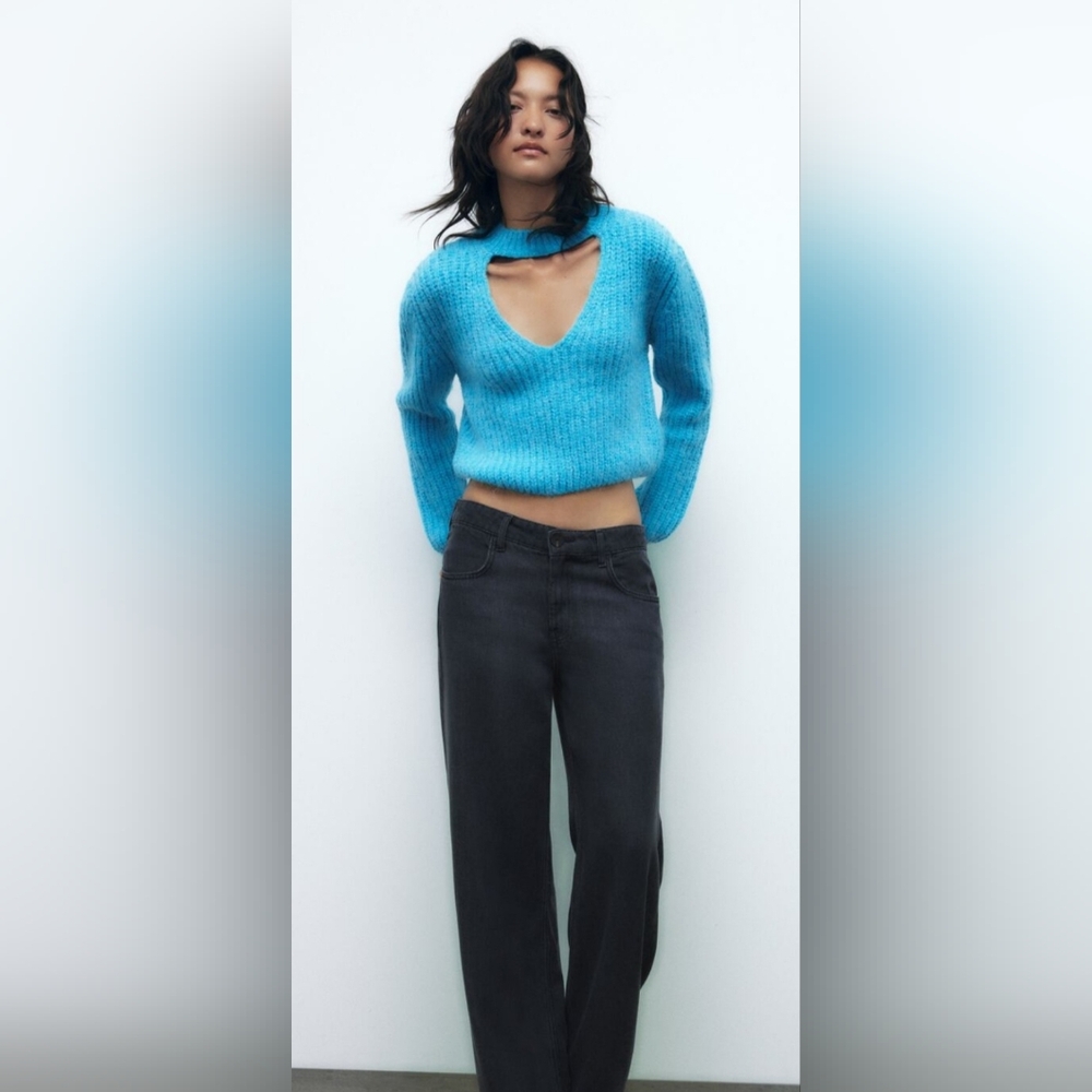 Zara Bright Blue choker reverse sweater cropped!
